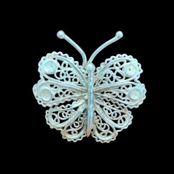 Vintage Sterling Silver Filigree Butterfly Brooch Pin - Picture 1 of 5